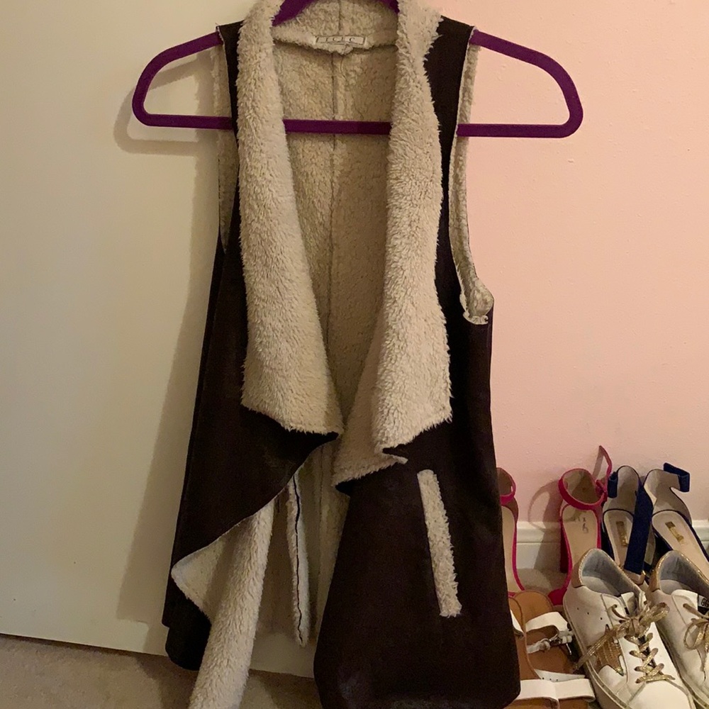 Small Brown pleather and plush vest with pockets